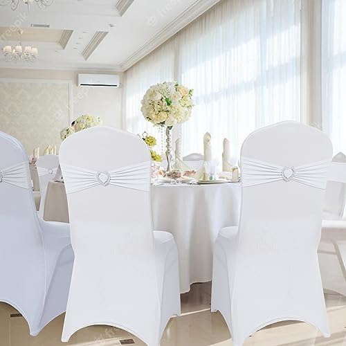 Pack of 120 Spandex Chair Sashes Bows Stretch Chair Cover Band with Buckle Slider Universal Elastic Chair Ties for Wedding Banquet Party Event Decoration (White) - Image 6