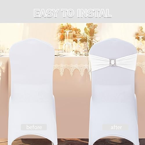 Joccun 30 PCS Spandex Chair Sashes Bows Stretch Chair Cover Band with Buckle Slider Universal Elastic Chair Ties for Wedding Banquet Party Event Decoration (White) - Image 4