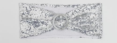 50 Pack Sequin Silver Chair Sashes Bows Wedding Glitter Chair Bands Buckles - Image 3