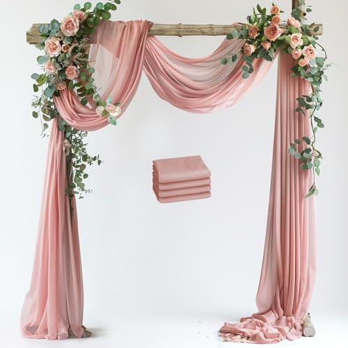 Wedding Arch Draping Fabric 4 Panels Dusty Rose Sheer Backdrop Drape by Xiomot
