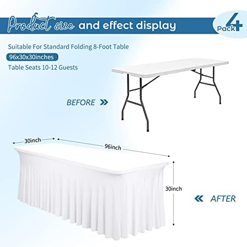4 Pack White Spandex Table Skirts for 8 Ft Rectangular Tables - Image 3