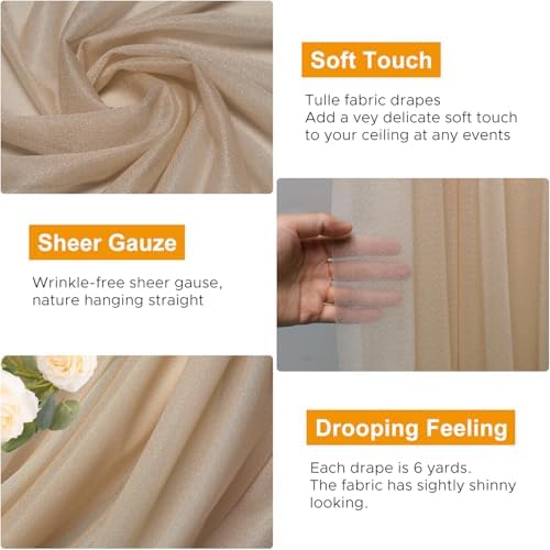 Wedding Arch Draping Fabric 6 Panels Nude Sheer Backdrop Drapes - Image 3