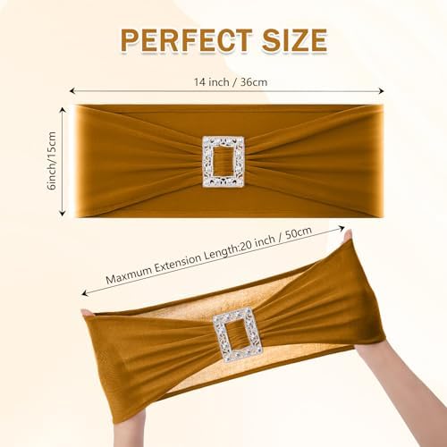 Joccun 120 PCS Spandex Chair Sashes Bows Stretch Chair Cover Band with Buckle Slider Universal Elastic Chair Ties for Wedding Banquet Party Event Decoration (Gold) - Image 2