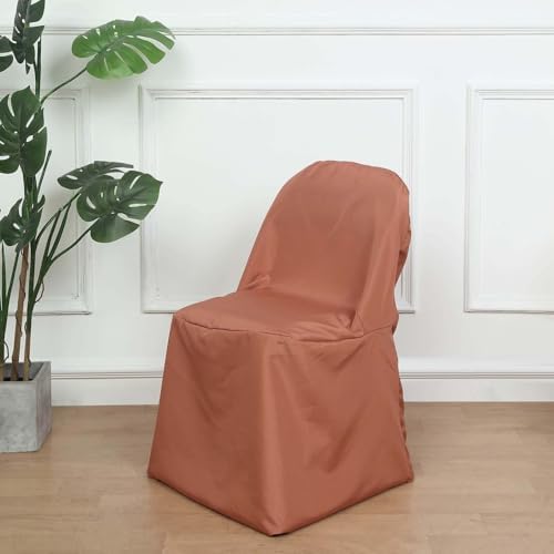 Efavormart 1 Set Terracotta Linen Polyester Folding Chair Covers for Dining Chairs Party Wedding Banquet Outdoor Event Catering Slipcovers - Image 3