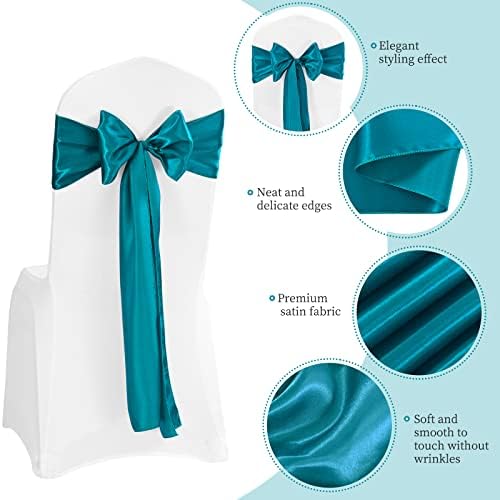 72 PCS Satin Chair Sashes Bows for Wedding Reception, Turquoise Universal Decoration Chair Cover Back Tie Supplies, Washable Reusable Chair Ribbons for Wedding Events Banquets (7 x 108 inch) - Image 4