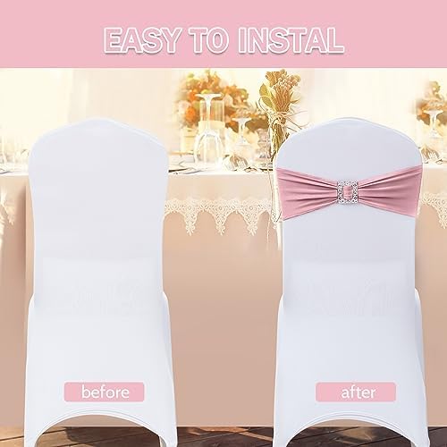 Joccun 120 PCS Spandex Chair Sashes Bows Stretch Chair Cover Band with Buckle Slider Universal Elastic Chair Ties for Wedding Banquet Party Event Decoration (Dusty Pink) - Image 4