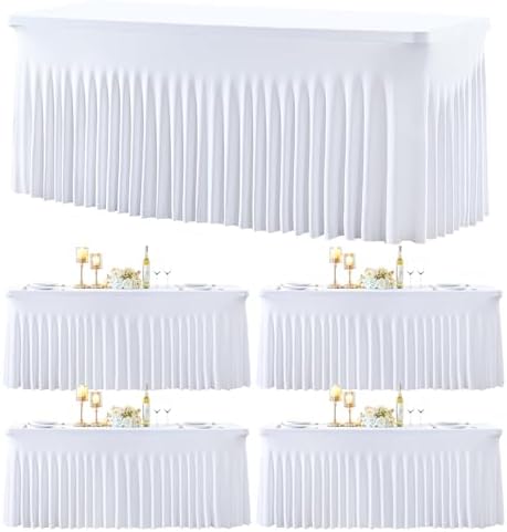 Besutolife 4 Pack White Spandex Tablecloth for 6ft Rectangle Tables Fitted Table Cloth Stretch Table Covers Skirt 6ft Rectangular Tablecloths for Banquet Parties Wedding Decorations by Besutolife