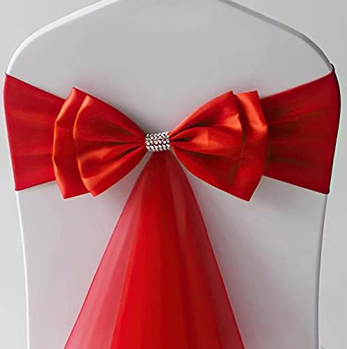12Pcs Stretch Satin Chair Sashes Bows Chair Bands Decor for Hotel Wedding Reception Party Event Chair Cover Decoration Red - Image 2