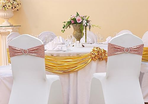 Double-Sided Sequins Rose Gold Chair Sashes for Wedding Decor, Rose Gold Sequin Chair Sashes Bands with Silver Buckles, Chair Bows for Party Ceremony Event Christmas Decorations - 100 Pack - Image 2