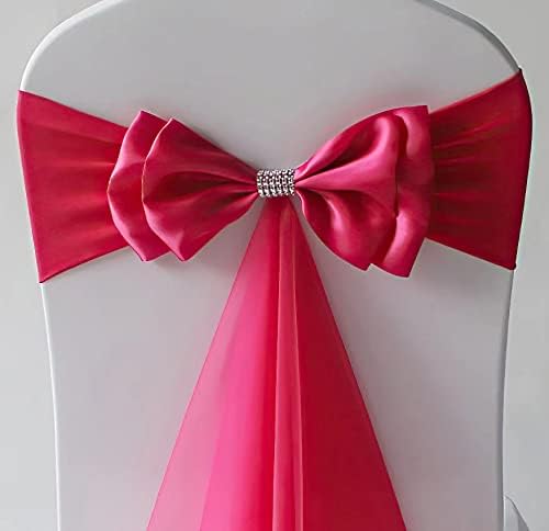 6Pcs Stretch Satin Chair Sashes Bows Chair Bands Decor for Hotel Wedding Reception Party Event Chair Cover Decoration Rose Red - Image 2