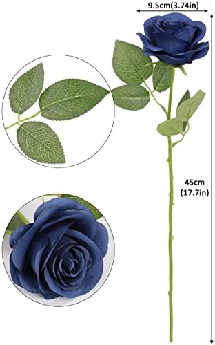 JUSMAI 12pcs Roses Artificial Flowers Navy Blue Fake Roses Flowers with Long Stems Silk Flowers for Wedding Bouquet Centerpices Decorations Party Bridal Baby Shower Home Decor - Image 5