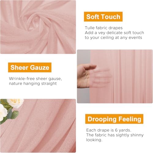 Wedding Arch Draping Fabric 3 Panels Blush Sheer Backdrop Drapes - Image 3