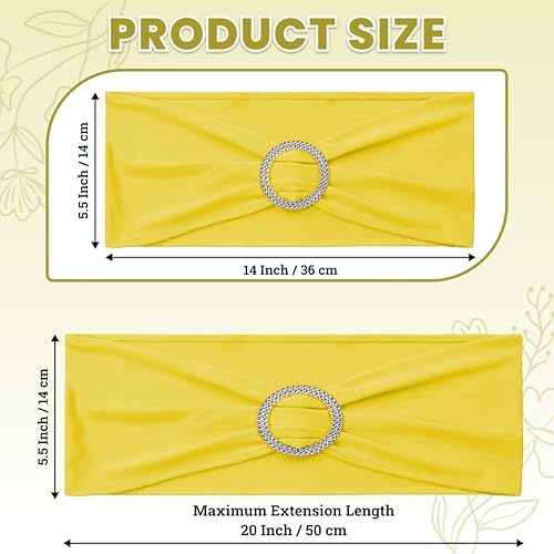 VDS - Yellow | Spandex Chair Sashes Bows | 150 PCS | Stretch Elastic Banquet Universal Folding Chair Band Tie with Silver Buckle Slider for Wedding Party Conference Celebration Event Decoration - Image 2