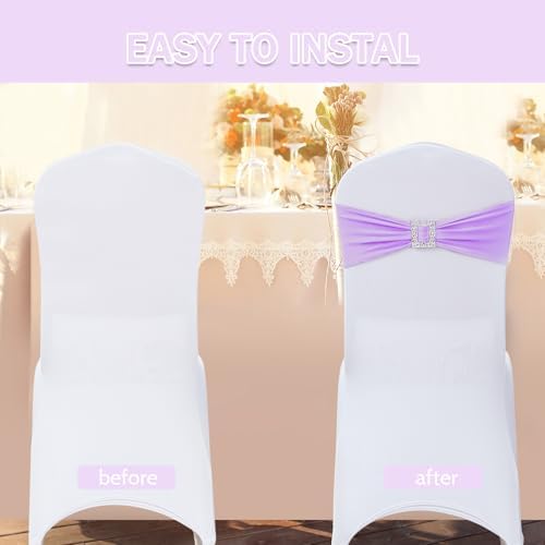 Joccun 30 PCS Spandex Chair Sashes Bows Stretch Chair Cover Band with Buckle Slider Universal Elastic Chair Ties for Wedding Banquet Party Event Decoration (Lavender) - Image 4