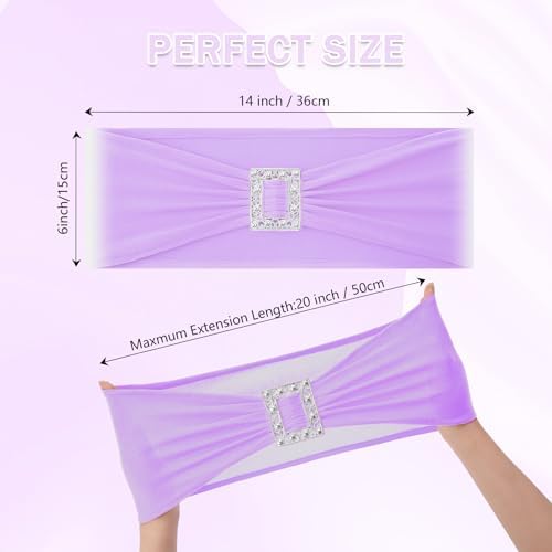 Joccun 30 PCS Spandex Chair Sashes Bows Stretch Chair Cover Band with Buckle Slider Universal Elastic Chair Ties for Wedding Banquet Party Event Decoration (Lavender) - Image 2