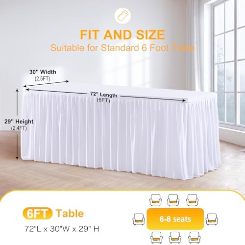 Wish Care White Table Clothes for Rectangle Tables 6ft, Wrinkle Resistant Fitted Table Cloth with Pleated Ruffle Skirts for Banquet Wedding Baby Shower Folding Table - Image 5