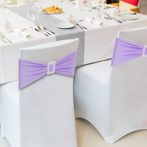 Joccun 30 PCS Spandex Chair Sashes Bows Stretch Chair Cover Band with Buckle Slider Universal Elastic Chair Ties for Wedding Banquet Party Event Decoration (Lavender) - Image 6
