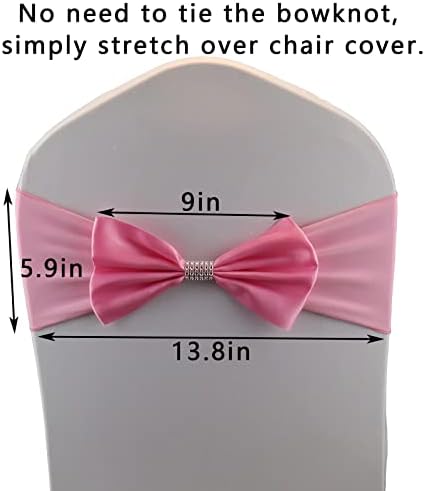 12 PCS Bows Stretch Chair Sashes, for Wedding Party Chair Cover Decoration, Spandex Stretch Chairs Bands (Pack of 12 Pink - Image 3