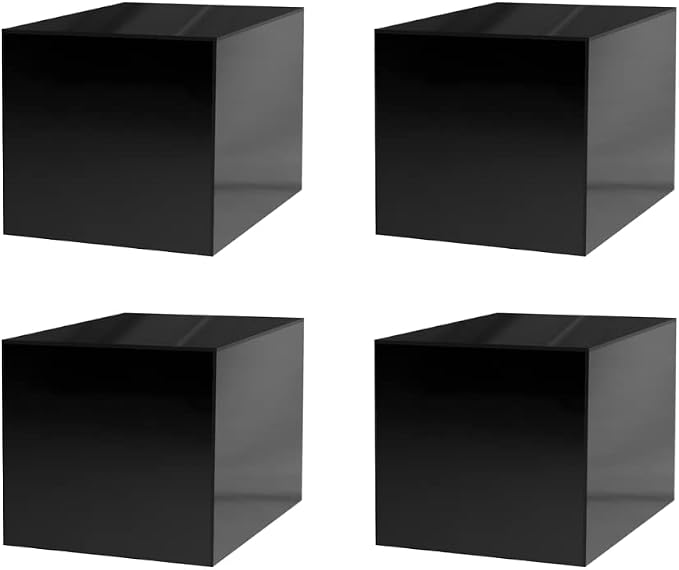 4 Pack 5 Inch Acrylic Display Riser Box No Lid Black Square Retail Product Riser One Open Side Preassembled Merchandise Storage Box Flippable Cubby for Expos and Tradeshows by Marketing Holders by MarketingHolders
