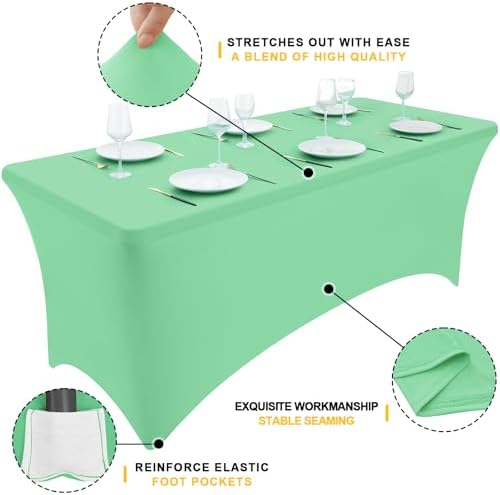 Smiry 2Pack Spandex Table Cloth 4FT, Elastic Fitted Bright Green Tablecloth - Image 2