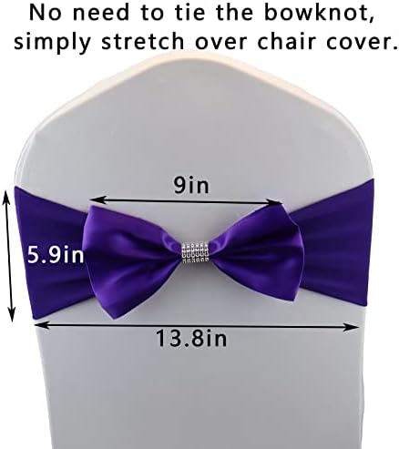 10 PCS Bows Stretch Chair Sashes, for Wedding Party Chair Cover Decoration, Spandex Stretch Chairs Bands (Pack of 10 Dark Purple - Image 3