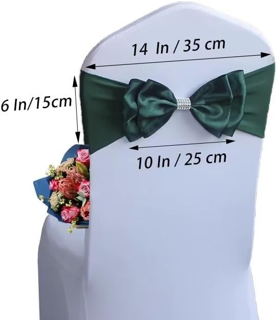 12 PCS Spandex Chair Sash Bow Tied,Elastic Sashes Chair Bands for Wedding Party Reception Events Celebration Banquets Hotel Event Decorations Chairs Decoration(Dark Green) - Image 2