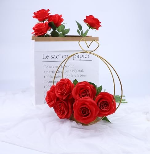 JUSMAI 12pcs Roses Artificial Flowers Red Fake Flowers with Long Stems Silk Flowers for Wedding Bouquet Centerpices Decorations Party Bridal Baby Shower Home Decor - Image 3