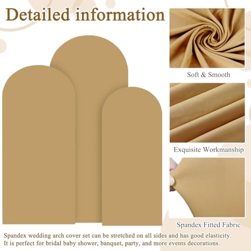 FOTSHARER Wedding Arch Cover Set of 3 Brown Arch Cover 4FT 5FT 6FT Arch Stand Covers Balloon Arch Covers Stretchy Backdrop Round Top Chiara Arch Stand Cover Khaki Arch Backdrop for Wedding Party Decor - Image 3