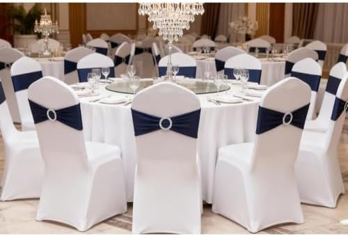 Navy Blue Chair Sashes 50 Pack, Spandex Dark Blue Chair Bows for Wedding Birthday Party Reception Banquet Event Decor (50 Pieces, Navy Blue) - Image 2