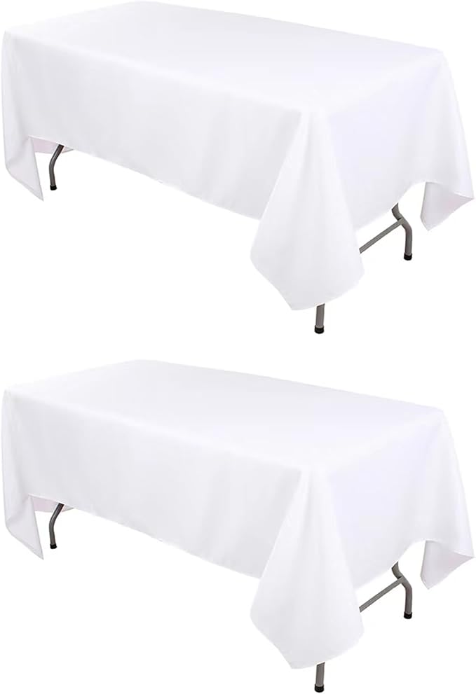 Kesfey 60 x102 inch White Rectangle Table Cloths 2 Packs Polyester Tablecloths High Density Washable Fabric Table Cover for 6 Foot Tables Wrinkle Resistant Tablecloth for Wedding Buffet Banquet Party by kesfeyhigh-qualitygoods