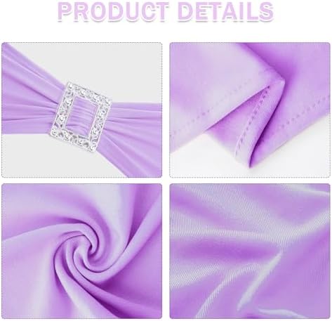 Joccun 30 PCS Spandex Chair Sashes Bows Stretch Chair Cover Band with Buckle Slider Universal Elastic Chair Ties for Wedding Banquet Party Event Decoration (Lavender) - Image 3