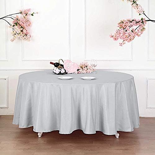 6 pcs 132 inch Silver Round Polyester Tablecloths Fabric Table Cover Linens | 132" Washable Fabric Table Cloth Covers for Party Wedding Reception Buffet Events Catering Dining Kitchen Dining - Image 2