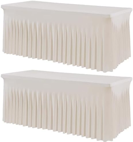 2 Pack Spandex Ivory Table Clothes for 6 Foot Rectangle Tables, 6FT Stretchy Tablecloths Fitted Table Cover Desk Skirt for Parties Weddings Birthday Banquet Baby Shower by Htper