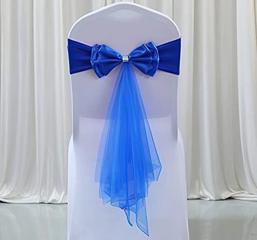 6Pcs Stretch Satin Chair Sashes Bows Chair Bands Decor for Hotel Wedding Reception Party Event Chair Cover Decoration Dark Blue by SXXLDNG