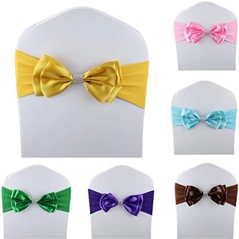 100 PCS Double Bows Stretch Chair Sashes, for Wedding Party Chair Cover Decoration, Spandex Stretch Chairs Bands (Pack of 100 Gold) - Image 2