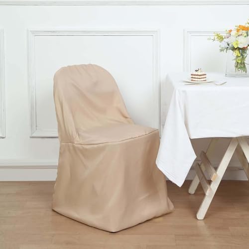 Efavormart 1 Set Nude Polyester Folding Chair Covers for Dining Chairs Party Wedding Banquet Outdoor Event Catering Slipcovers by efavormart