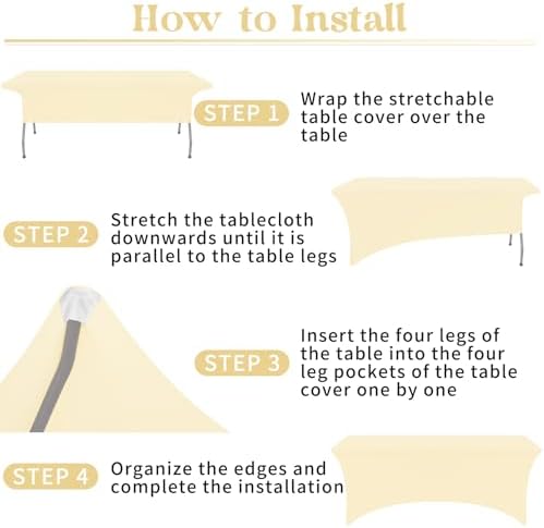 HAISIWLKJ 6 Pack Table Cloth 6ft Beige Tablecloths for Rectangle Folding Table Spandex Fitted Stretch Cover Wrinkle Resistant Washable Protector for Party, Wedding, Banquet, Festival. - Image 5