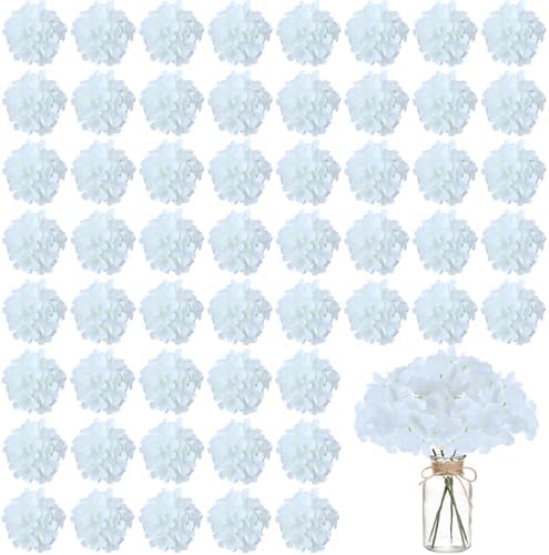 Artificial Flowers Silk Hydrangea Heads with Stems Fake Flowers for Wedding Home Party Shop Baby Shower Decor (White) by WEISPARK