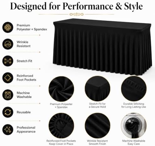 Your Magic Moment Black Table Skirt for 6 ft 10 Piece Rectangle Folding Tables - Spandex Table Covers for 6ft Rectangle Tables - Image 3