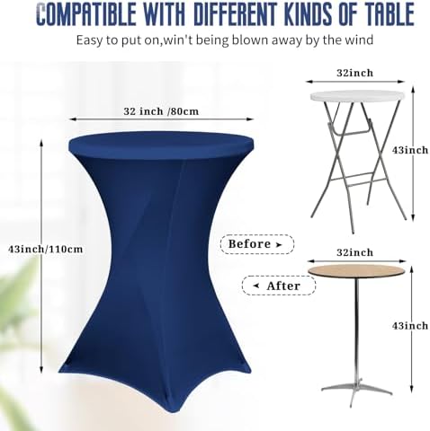 Pesonlook 6 Pack Navy Blue Cocktail Spandex Table Cover,32x43 Inch - Image 3