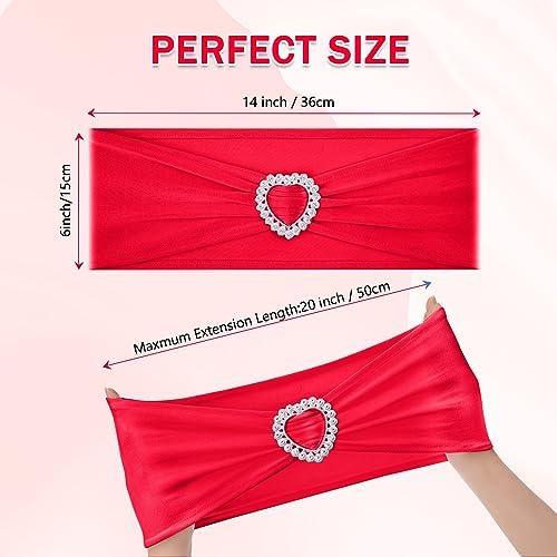 Pack of 60 Spandex Chair Sashes Bows Stretch Chair Cover Band with Buckle Slider Universal Elastic Chair Ties for Wedding Banquet Party Event Decoration (Ruby) - Image 2
