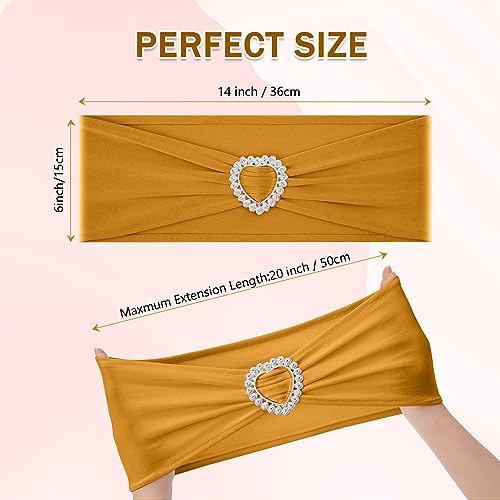 Pack of 60 Spandex Chair Sashes Bows Stretch Chair Cover Band with Buckle Slider Universal Elastic Chair Ties for Wedding Banquet Party Event Decoration (Gold) - Image 2
