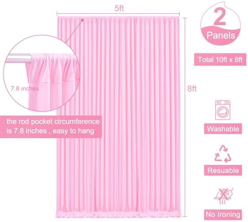 Pink Backdrop Curtain for Parties Baby Shower Wrinkle Free Pink Photo Curtains Backdrop Drapes Fabric Decoration for Weddings Birthday Party 5ft x 8ft,2 Panels - Image 5