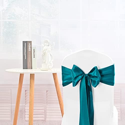 72 PCS Satin Chair Sashes Bows for Wedding Reception, Turquoise Universal Decoration Chair Cover Back Tie Supplies, Washable Reusable Chair Ribbons for Wedding Events Banquets (7 x 108 inch) - Image 2
