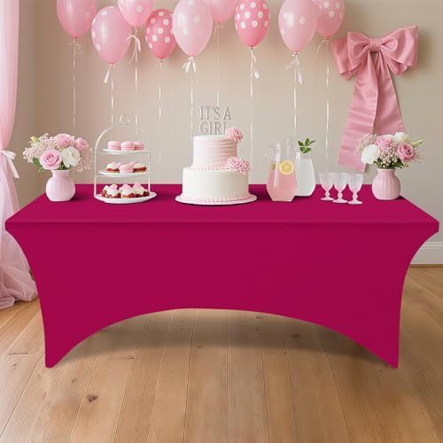 Smiry 2 Pack Spandex Table Cloth 8FT, Elastic Fitted Fuchsia Tablecloth - Image 6