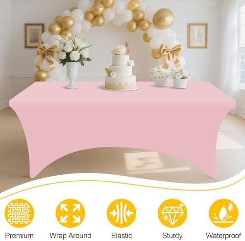 Smiry 2 Pack Spandex Table Cloth 8FT, Elastic Fitted Pink Tablecloth - Image 4