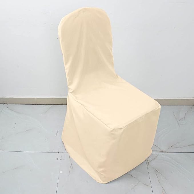 Balsa Circle 50 pcs Beige Polyester Banquet Chair Covers for Party Wedding Linens Decorations Dining Ceremony Reception Supplies - Image 5