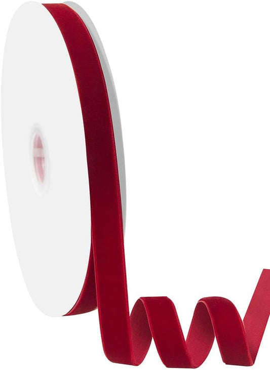 5/8" Wide Velvet Ribbon, 25 Yards - Red Velvet Ribbon on Spool for Crafts, Gift Wrapping, DIY, Hair Bows, Wedding Invitations, Parties, Valentine's Day, and Christmas
