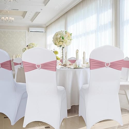 Pack of 120 Spandex Chair Sashes Bows Stretch Chair Cover Band with Buckle Slider Universal Elastic Chair Ties for Wedding Banquet Party Event Decoration (Dusty Pink) - Image 6