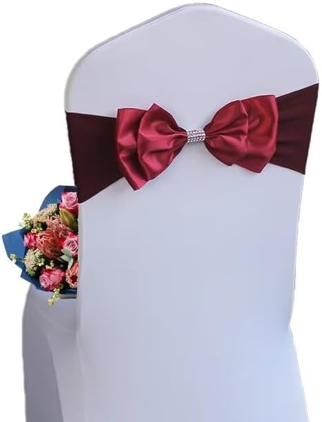 25 PCS Spandex Chair Sash Bow Tied,Elastic Sashes Chair Bands for Wedding Party Reception Events Celebration Banquets Hotel Event Decorations Chairs Decoration(Wine Red) by DDCBNS
